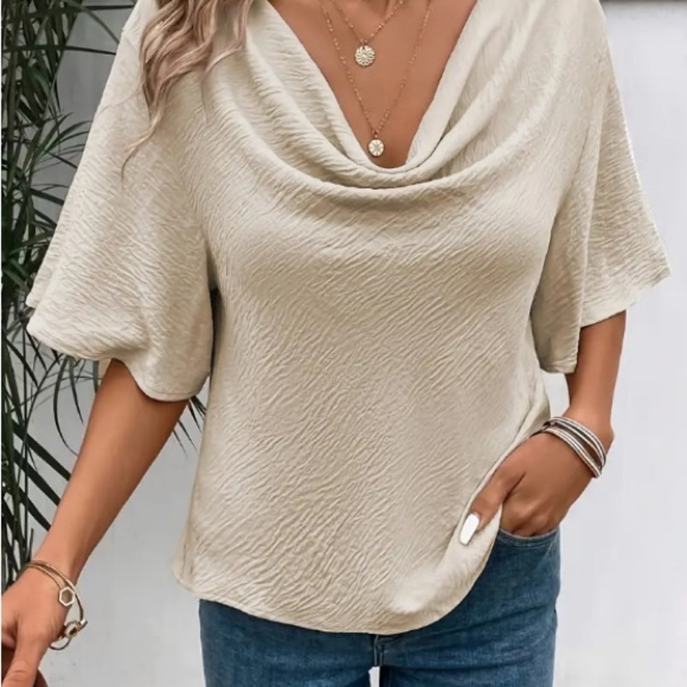 Chic Beige Drape Neck Top